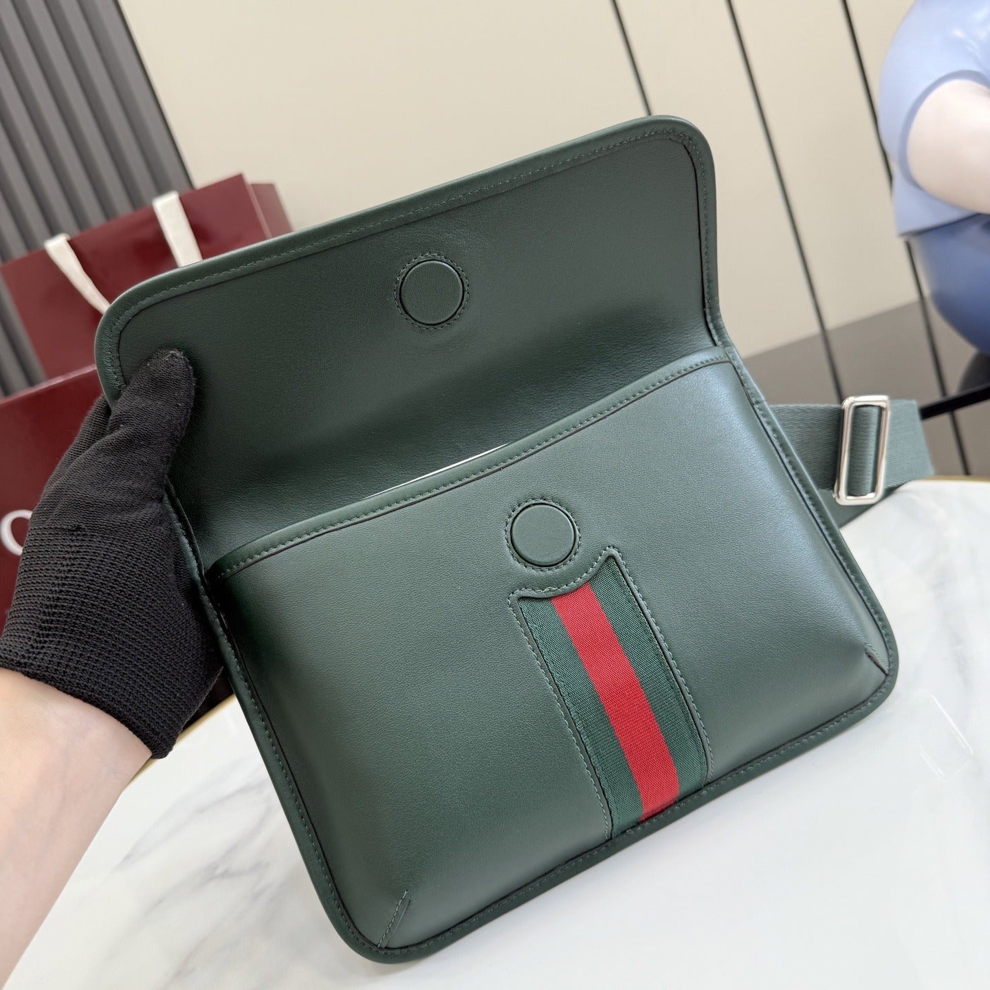 Gucci Green Leather & Canvas Logo Crossbody Bag