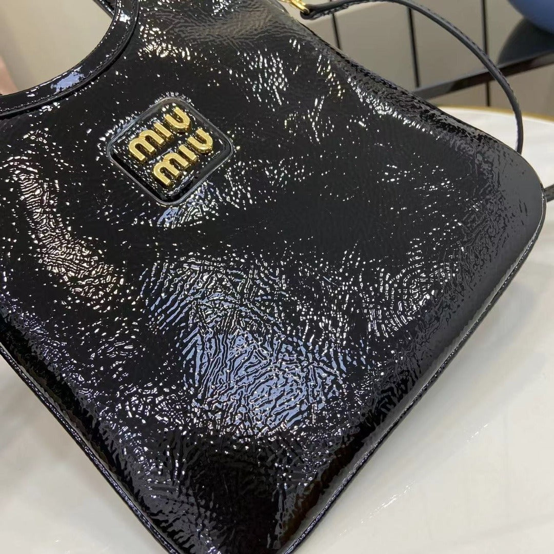 Miu Miu Black Patent Leather Logo Tote Bag