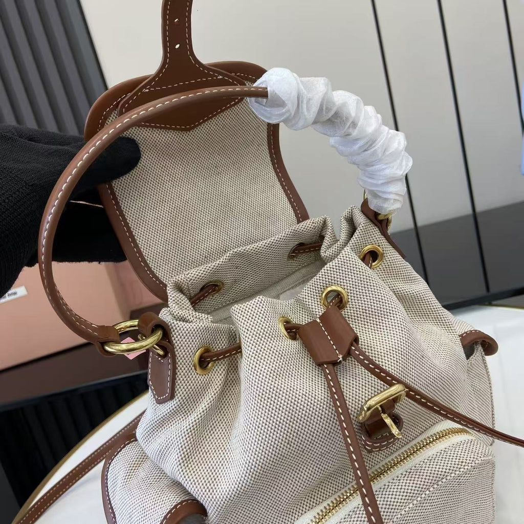 Miu Miu Brown Canvas & Calfskin Leather Backpack