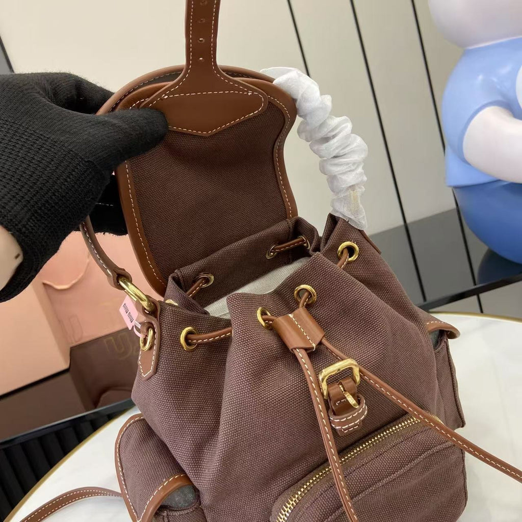 Miu Miu Brown Canvas & Calfskin Leather Backpack