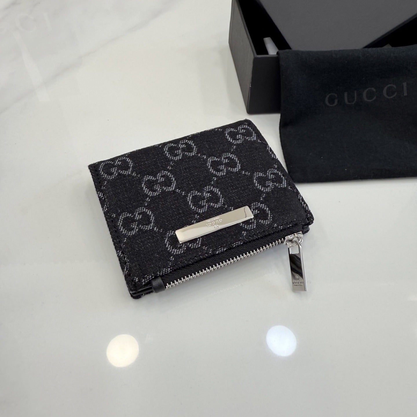 Gucci Black Denim & Leather Zip Wallet