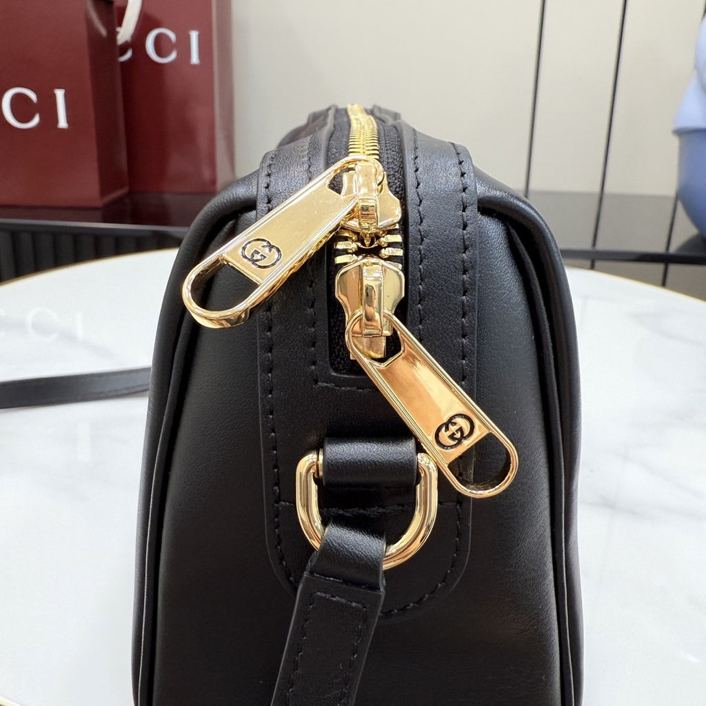 Gucci Black Leather & Canvas Horsebit Crossbody Bag