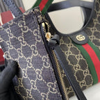 Gucci Black Denim & Canvas Double G Tote Bag