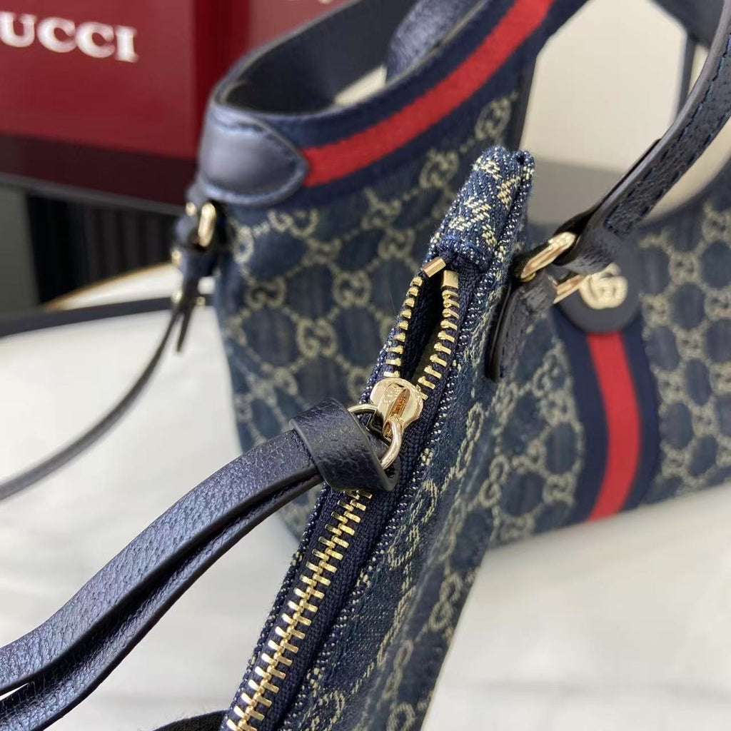 Gucci White Denim & Canvas Double G Tote Bag