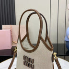 Miu Miu Brown Leather & Canvas Logo Tote Bag