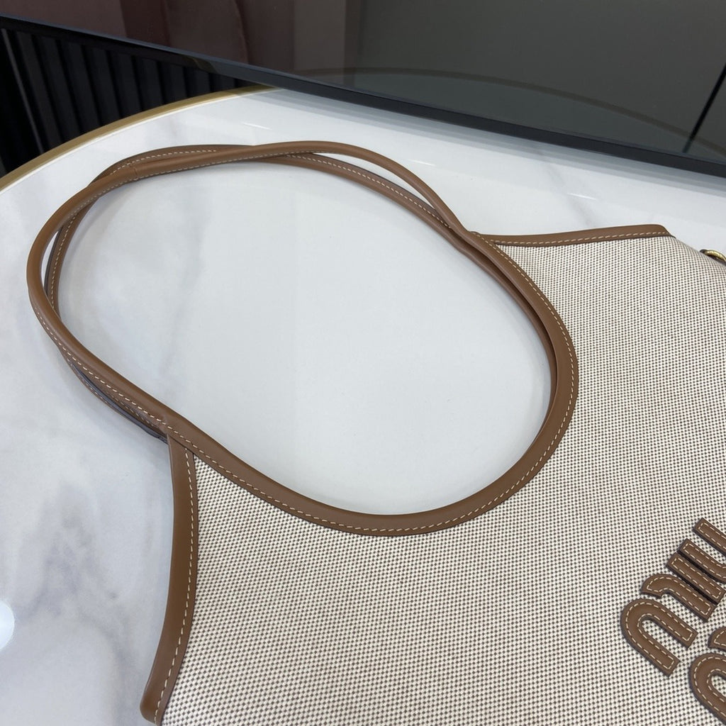 Miu Miu Brown Canvas & Leather Logo Tote Bag