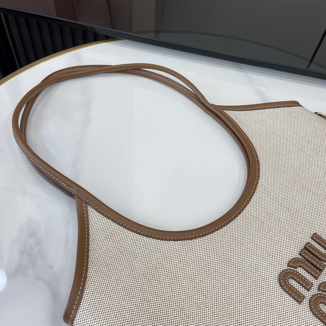 Miu Miu Brown Canvas & Leather Logo Tote Bag