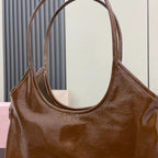 Miu Miu Brown Patent Leather Logo Tote Bag
