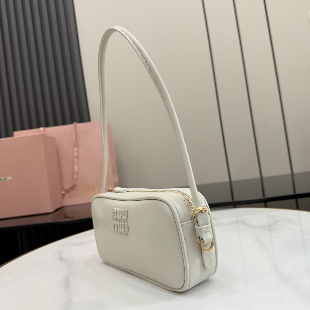 Miu Miu White Calfskin Leather & Cotton Colorblock Handbag
