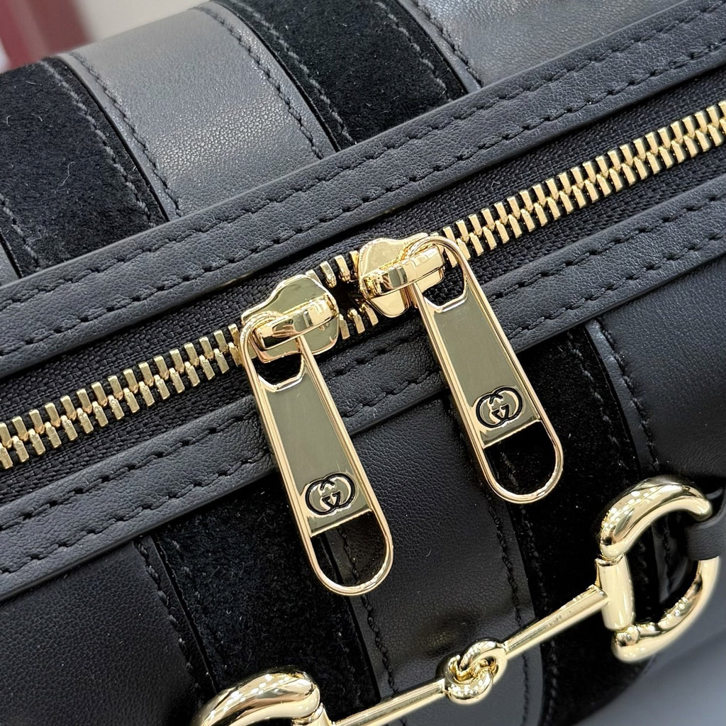 Gucci Black Leather & Canvas Horsebit Handbag