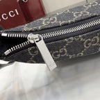 Gucci Black Denim & Leather Zip Handbag