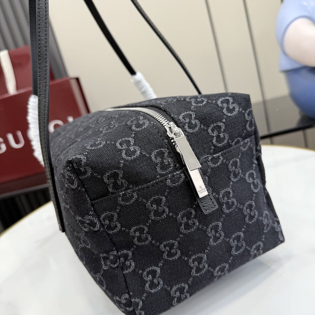 Gucci Black Denim & Leather Logo Handbag