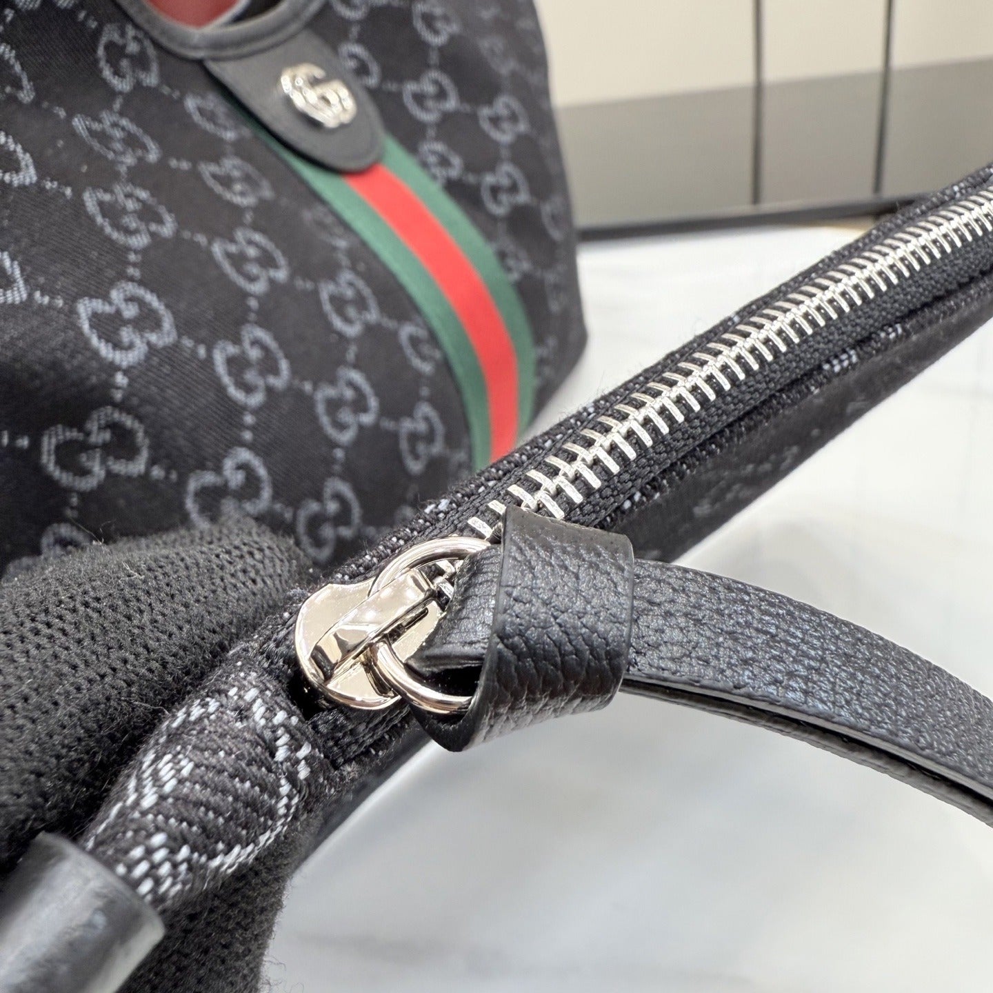 Gucci Black Denim & Leather Double G Clutch