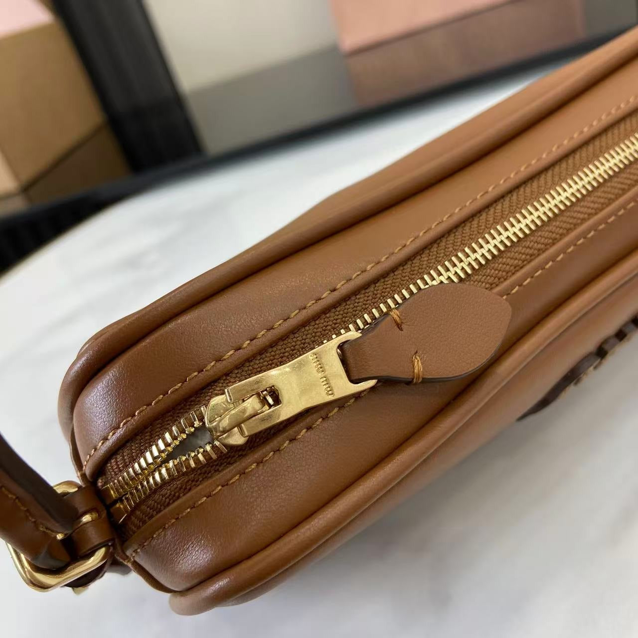 Miu Miu Calfskin Leather & Cotton Colorblock Handbag