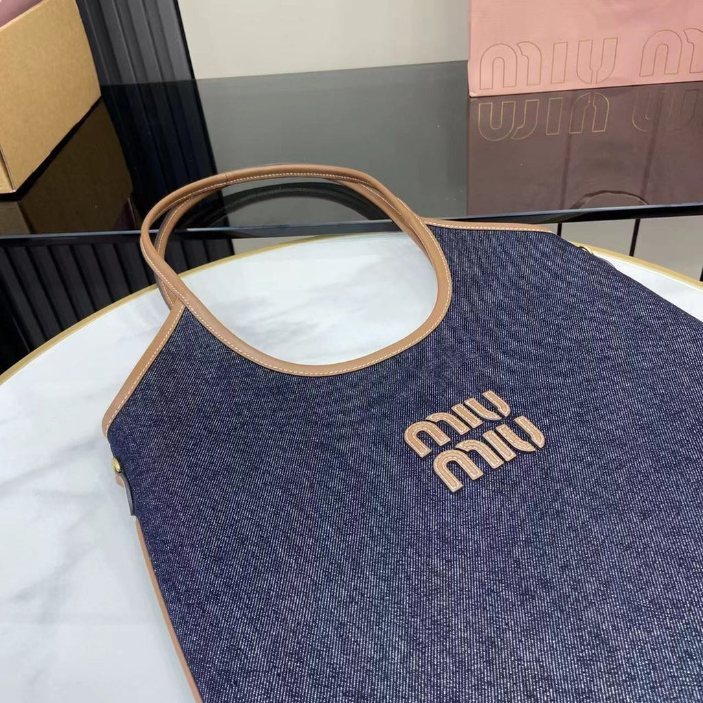 Miu Miu Black Leather Logo Tote Bag