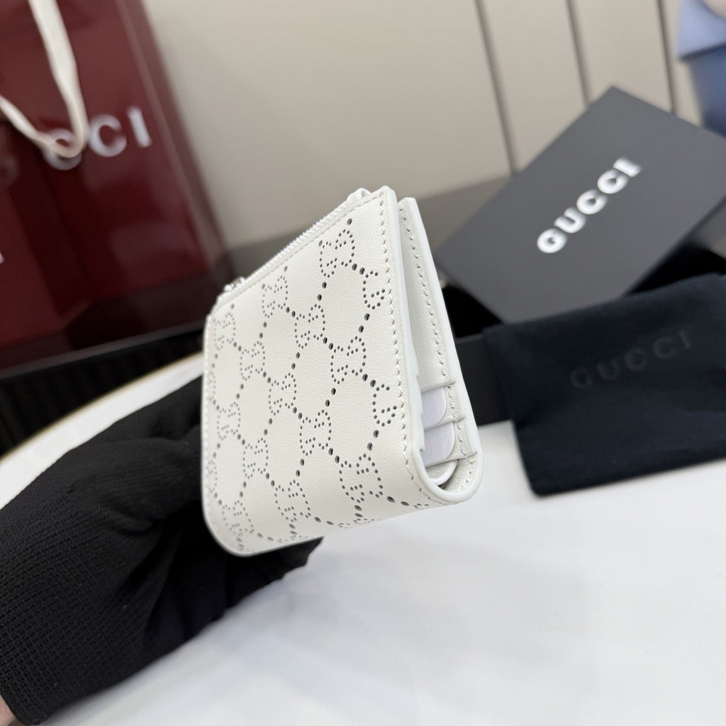 Gucci White Leather Openwork Wallet