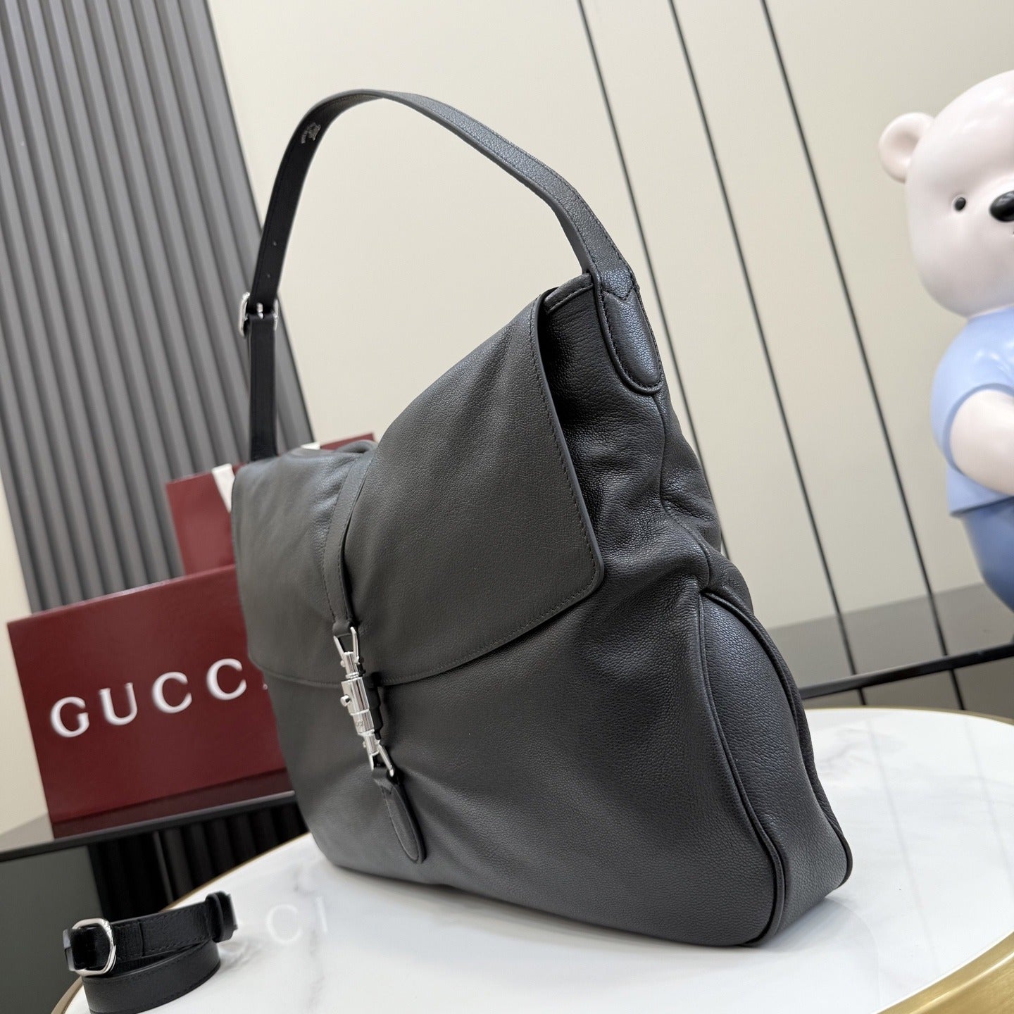 Gucci Black Lambskin Leather Jackie 1961 Crossbody Bag