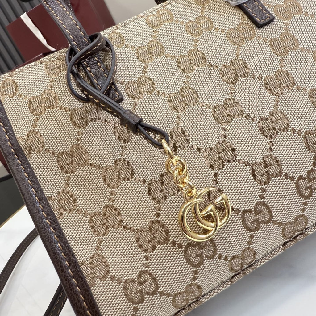 Gucci Brown Leather & Canvas Logo Tote Bag