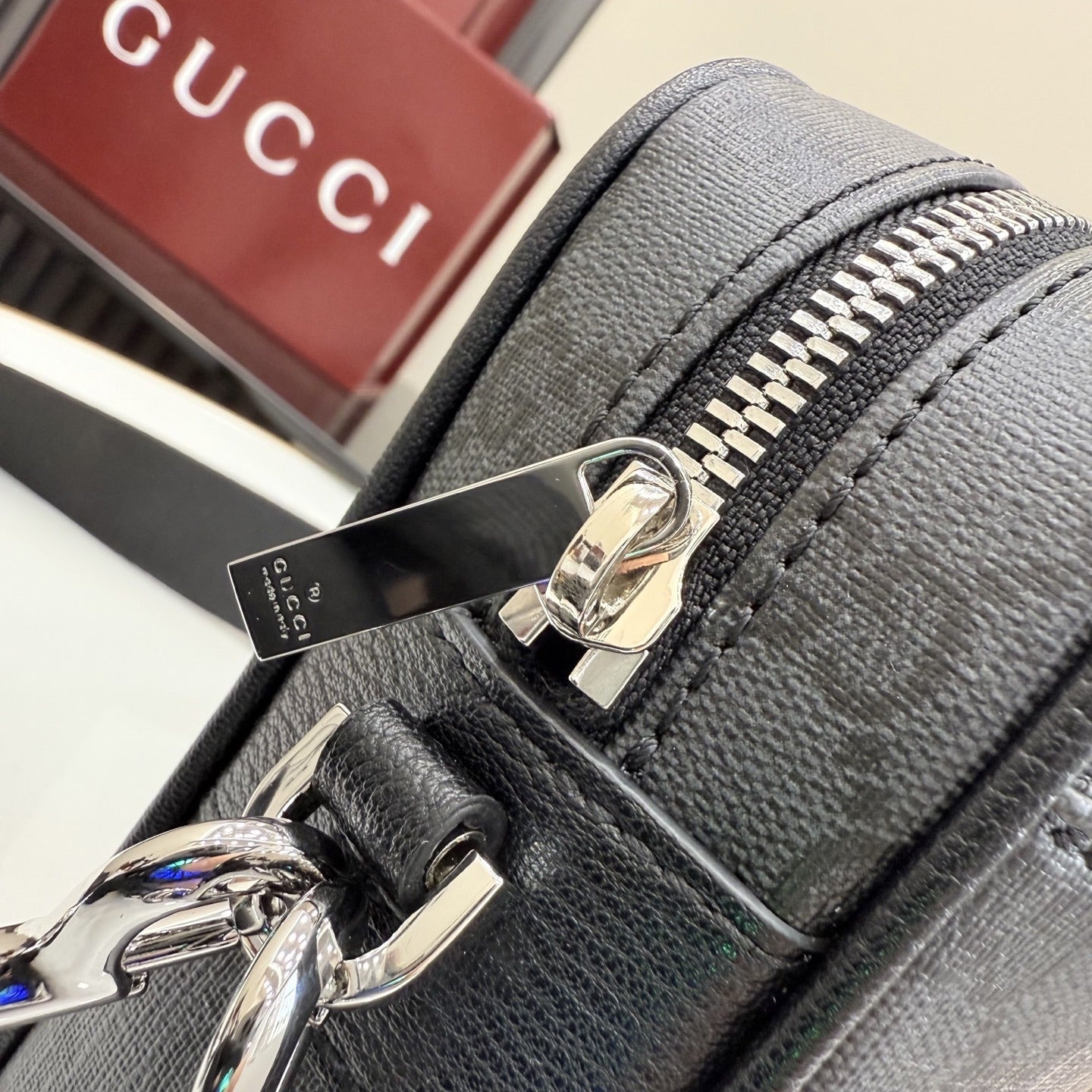 Gucci Black Canvas & Leather Zip Crossbody Bag