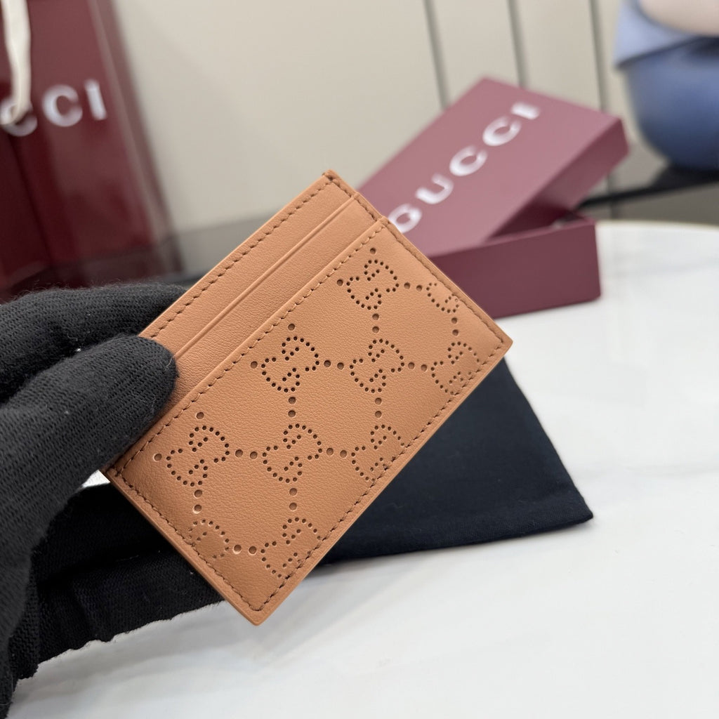 Gucci Brown Leather Openwork Card Holder