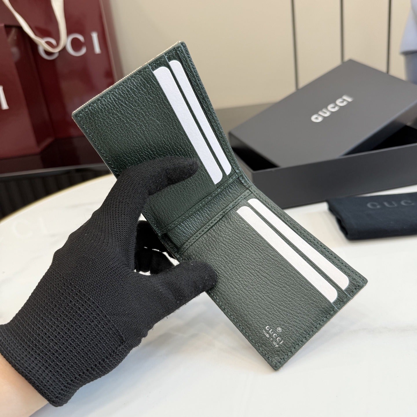 Gucci Green Canvas & Leather Logo Wallet
