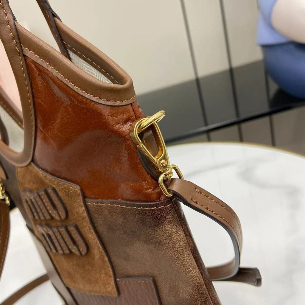 Miu Miu Brown Leather Logo Tote Bag