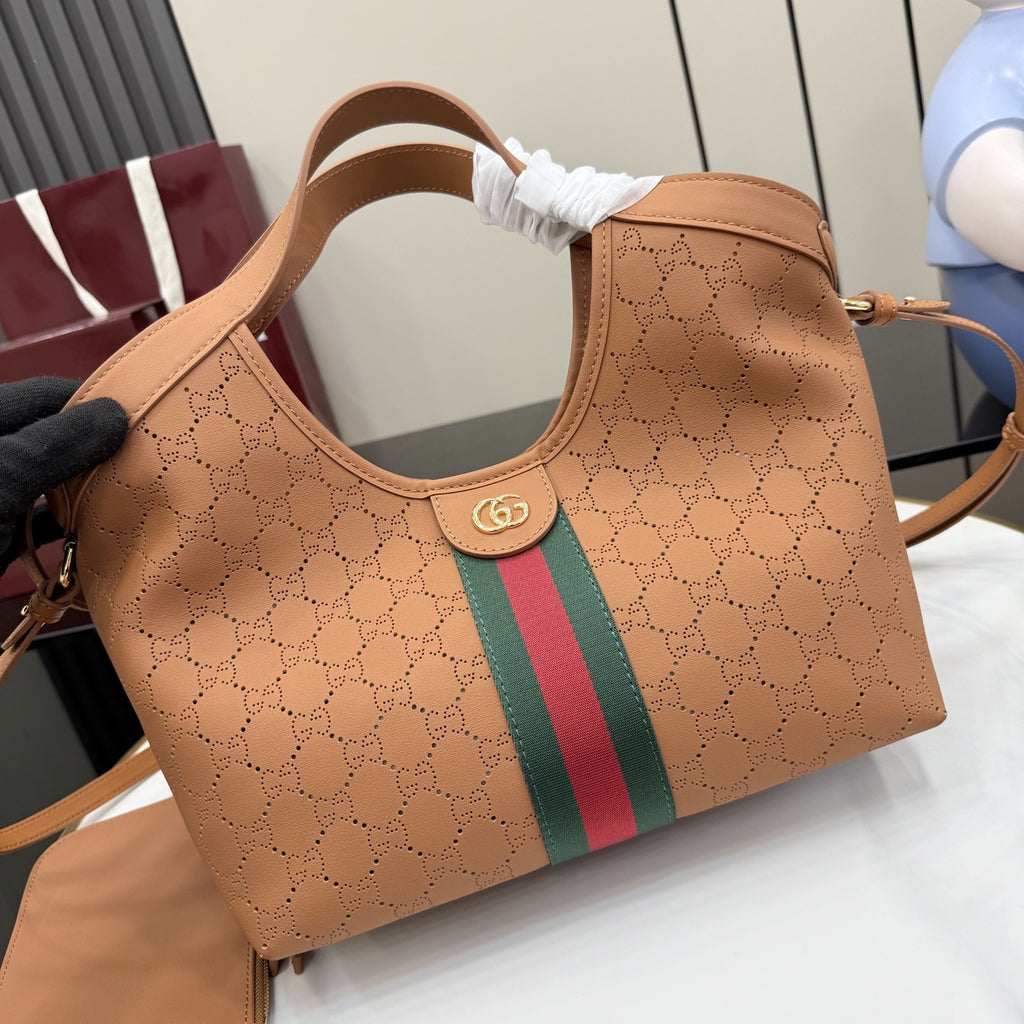 Gucci Brown Leather & Canvas Double G Tote Bag
