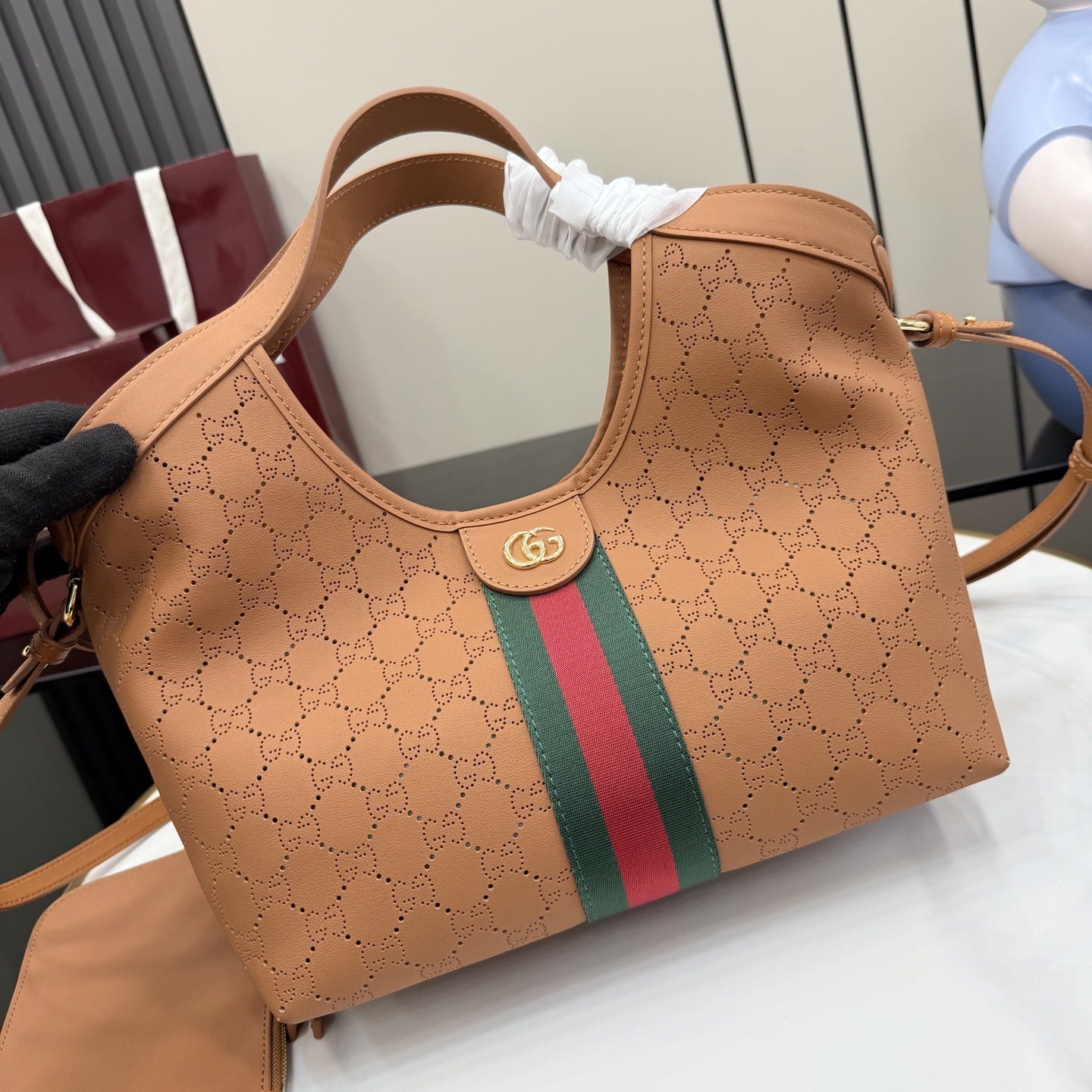 Gucci Brown Leather & Canvas Double G Tote Bag