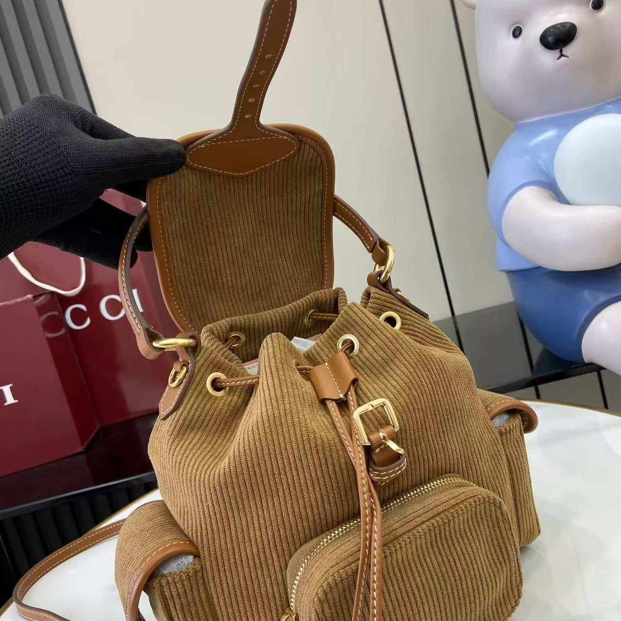 Miu Miu Corduroy & Calfskin Leather Backpack
