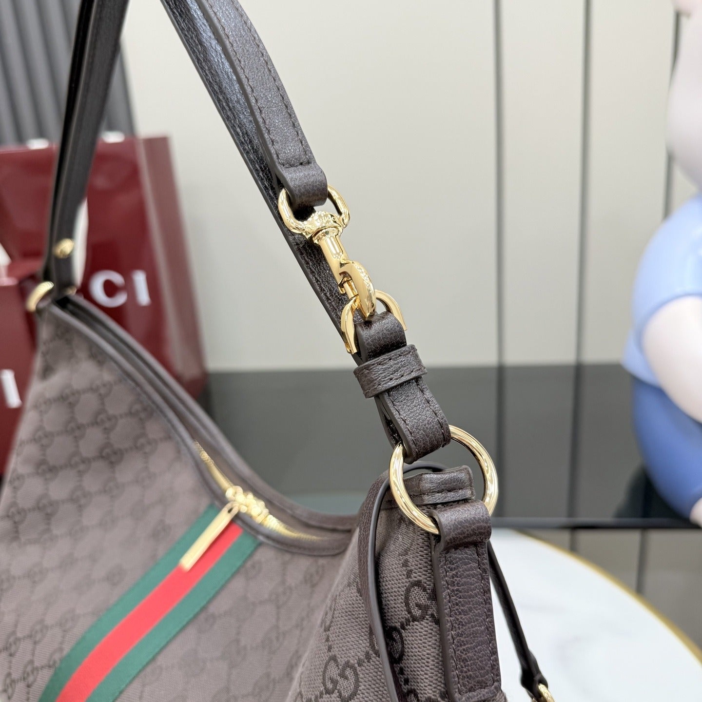 Gucci Brown Canvas & Leather Zip Shoulder Bag