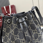 Gucci Black Denim & Leather Zip Handbag