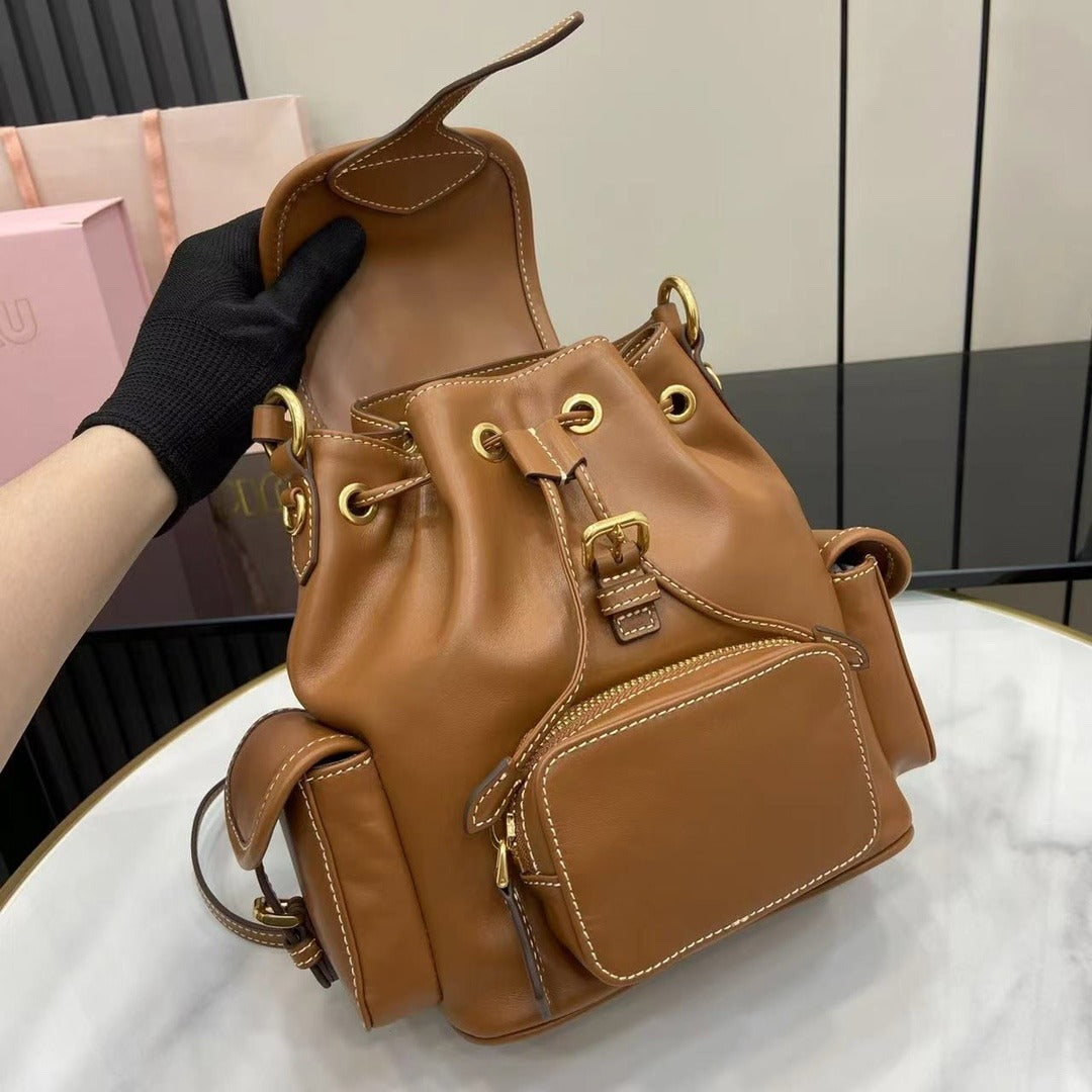 Miu Miu Brown Calfskin Leather Backpack