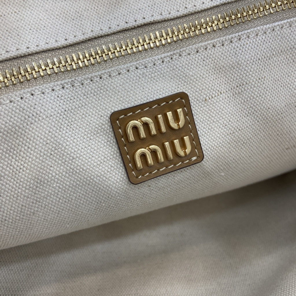 Miu Miu Brown Leather Logo Tote Bag