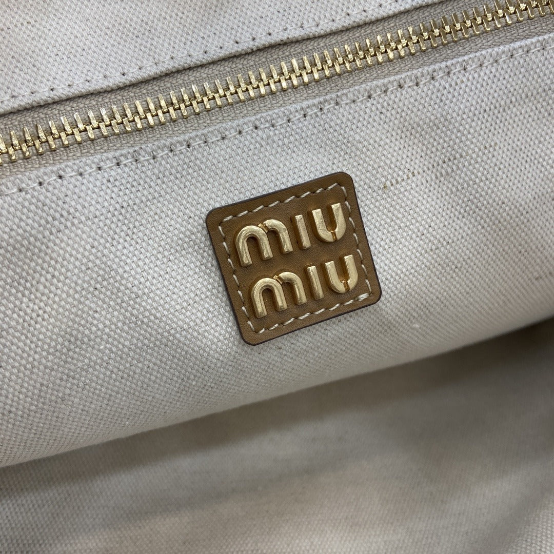 Miu Miu Brown Leather Logo Tote Bag