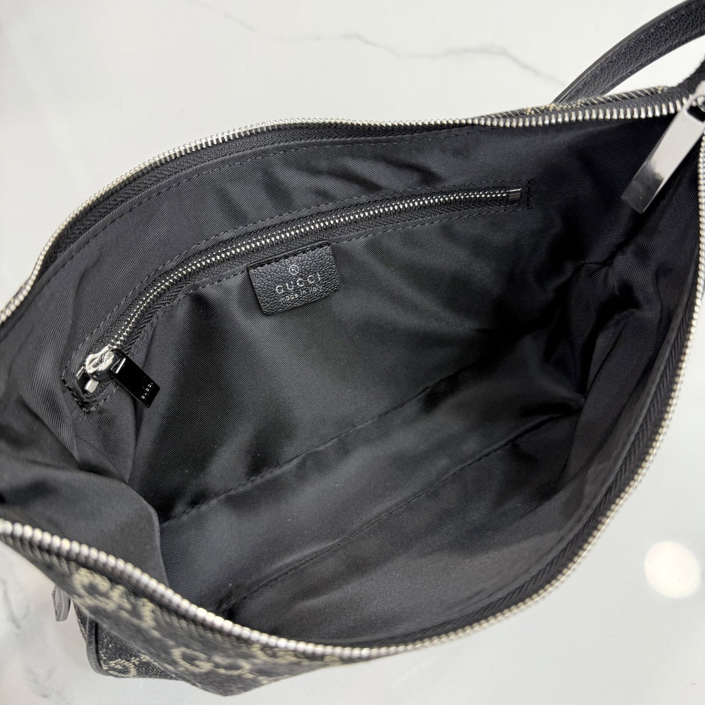 Gucci Black Denim & Leather Zip Handbag