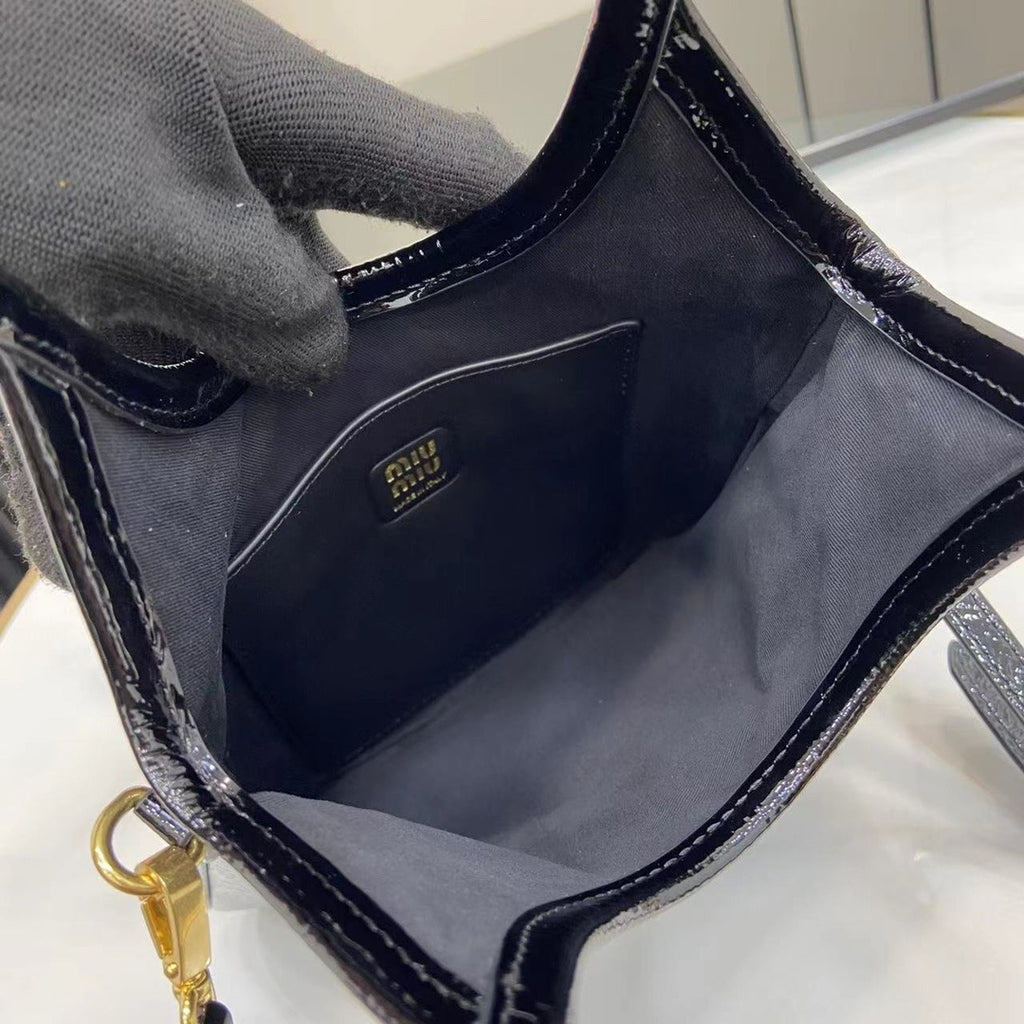 Miu Miu Black Patent Leather Logo Tote Bag