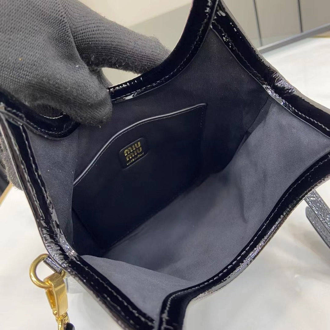 Miu Miu Black Patent Leather Logo Tote Bag