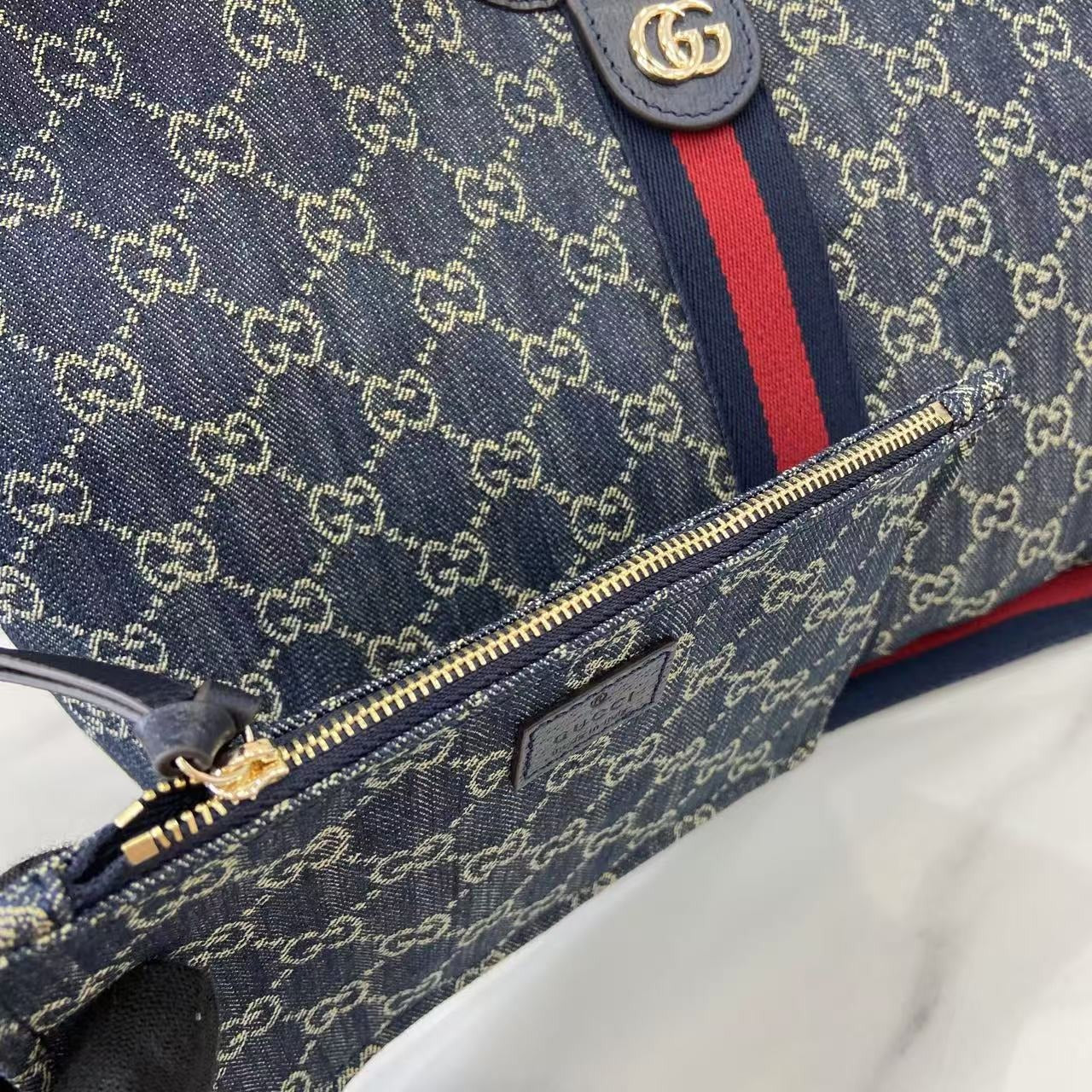 Gucci White Denim Double G Tote Bag