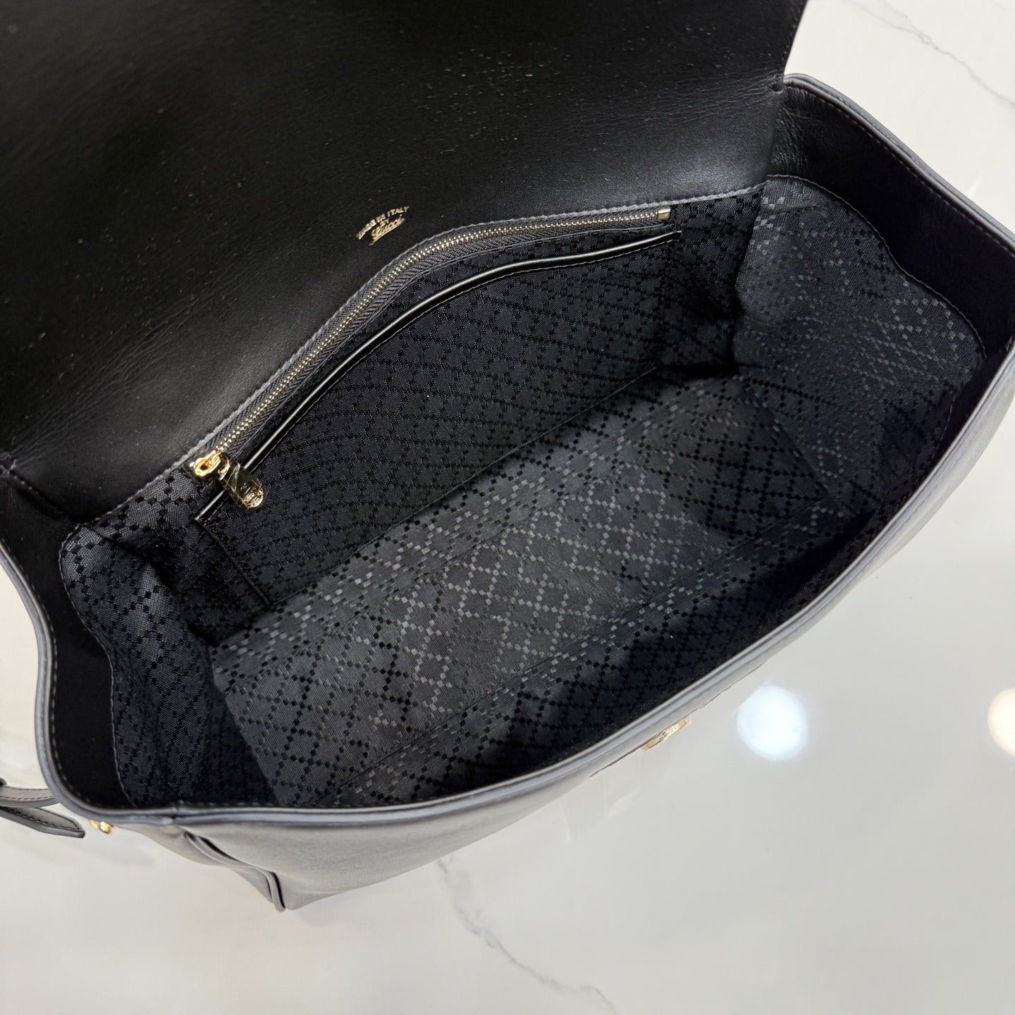 Gucci Black Leather & Canvas Zip Handbag