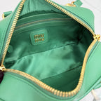 Miu Miu Green Lambskin Leather & Cotton Zip Handbag