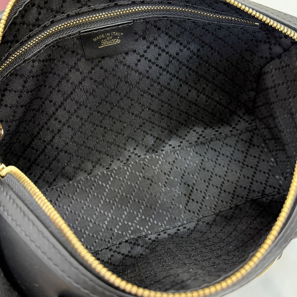 Gucci Black Leather & Canvas Horsebit Handbag
