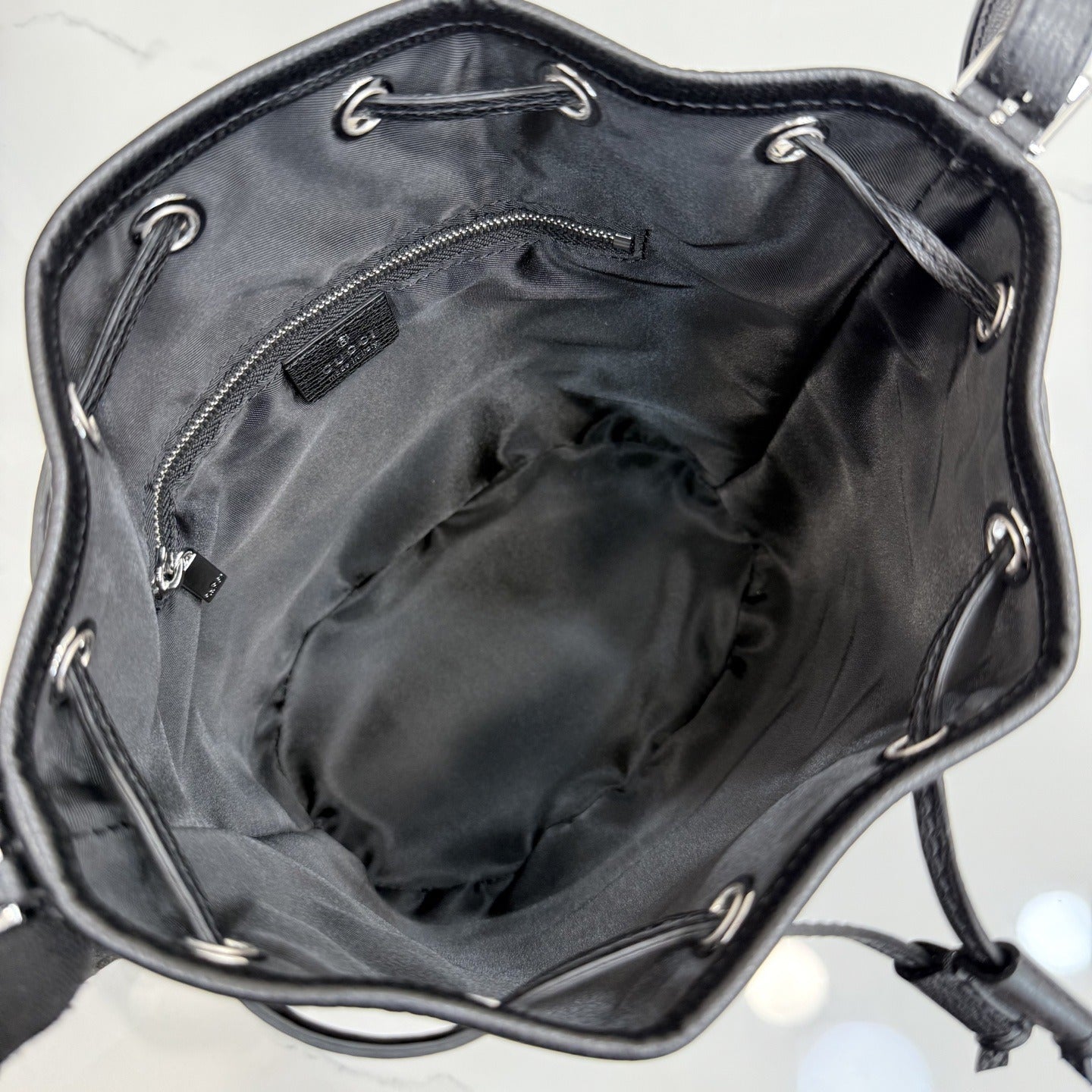 Gucci Black Denim & Leather Zip Handbag