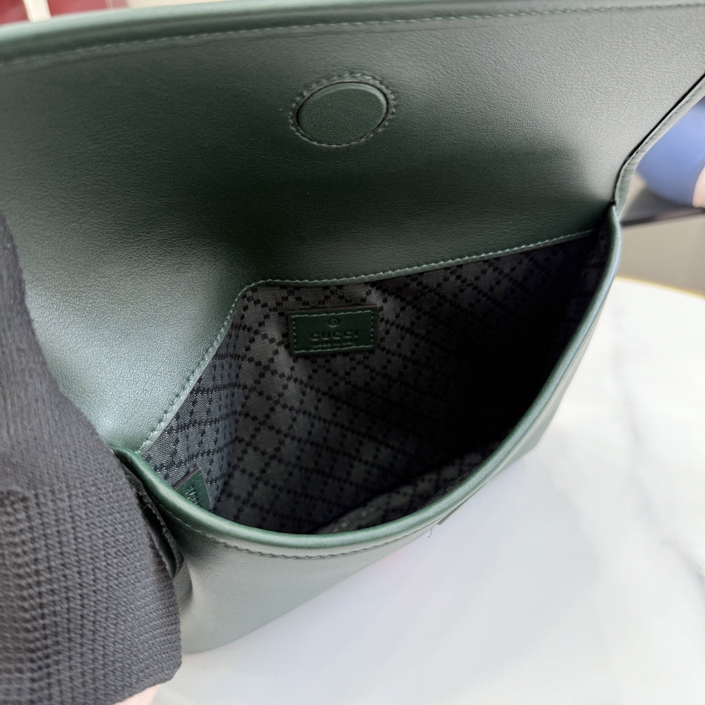 Gucci Green Leather & Canvas Logo Crossbody Bag