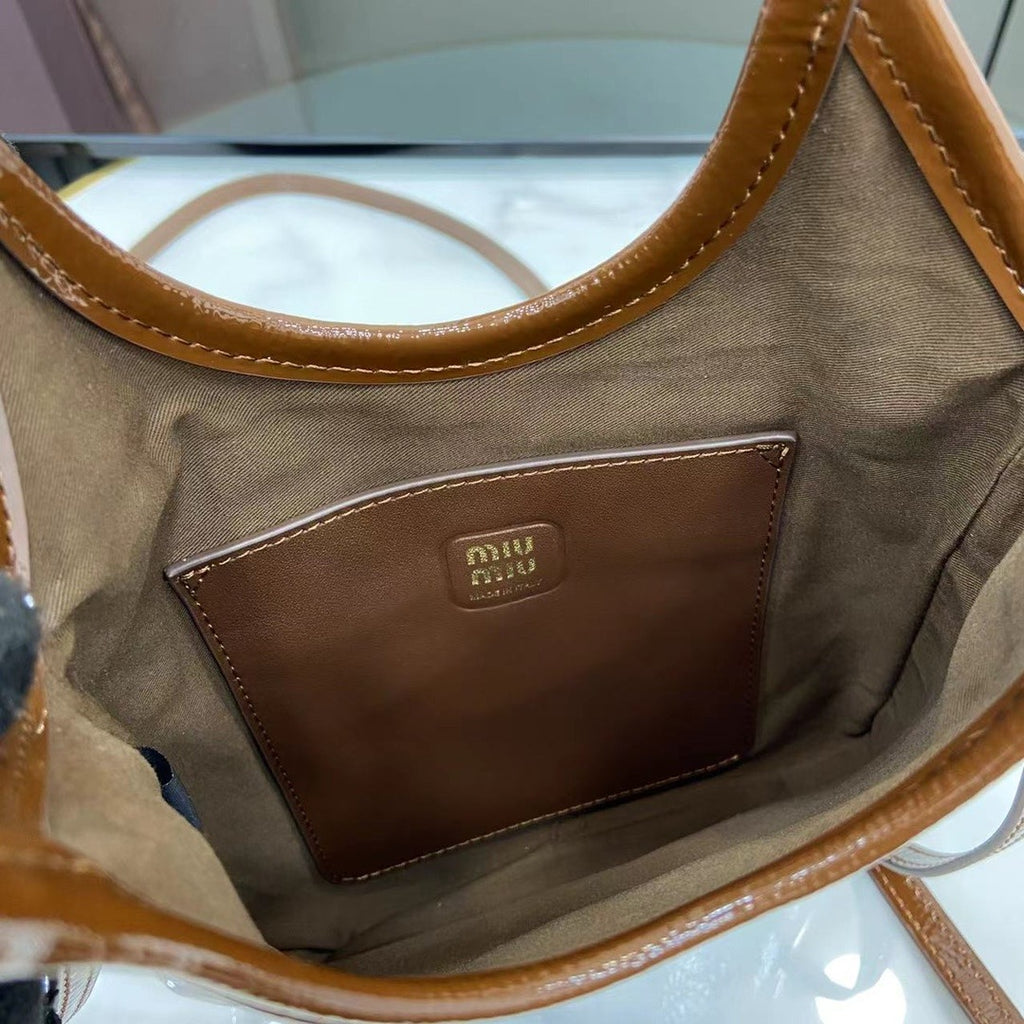 Miu Miu Brown Patent Leather Logo Tote Bag