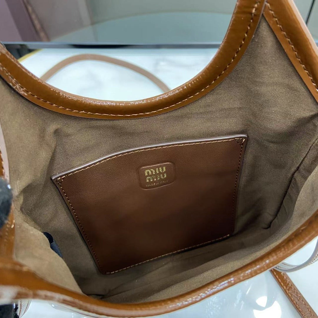 Miu Miu Brown Patent Leather Logo Tote Bag