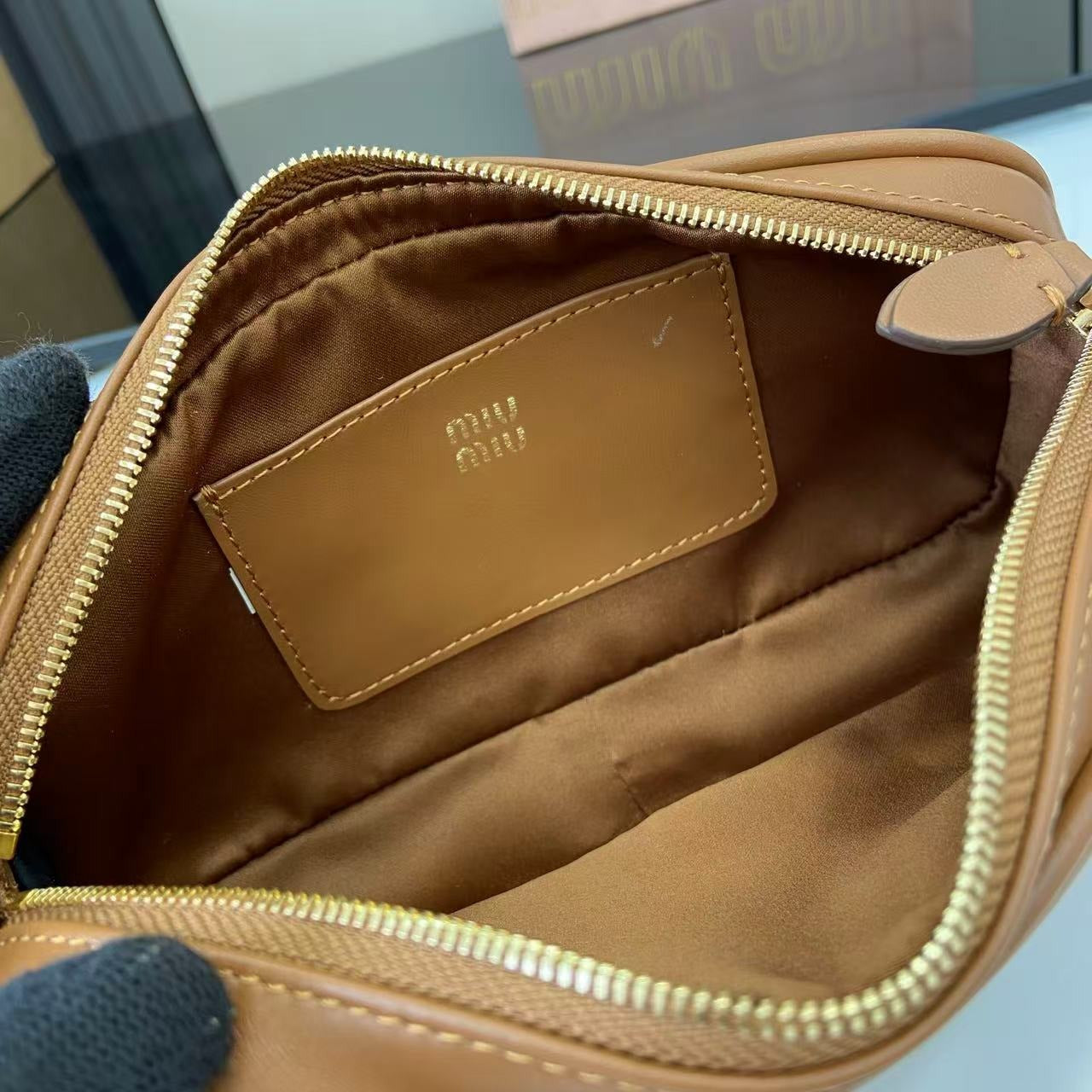 Miu Miu Calfskin Leather & Cotton Colorblock Handbag