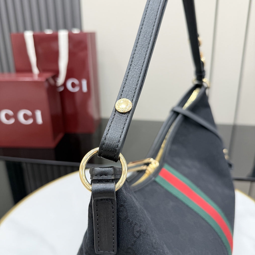 Gucci Black Canvas & Leather Zip Shoulder Bag