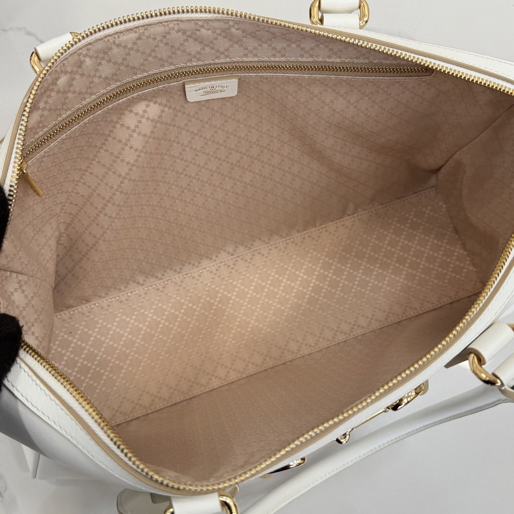 Gucci White Leather & Canvas Horsebit Handbag