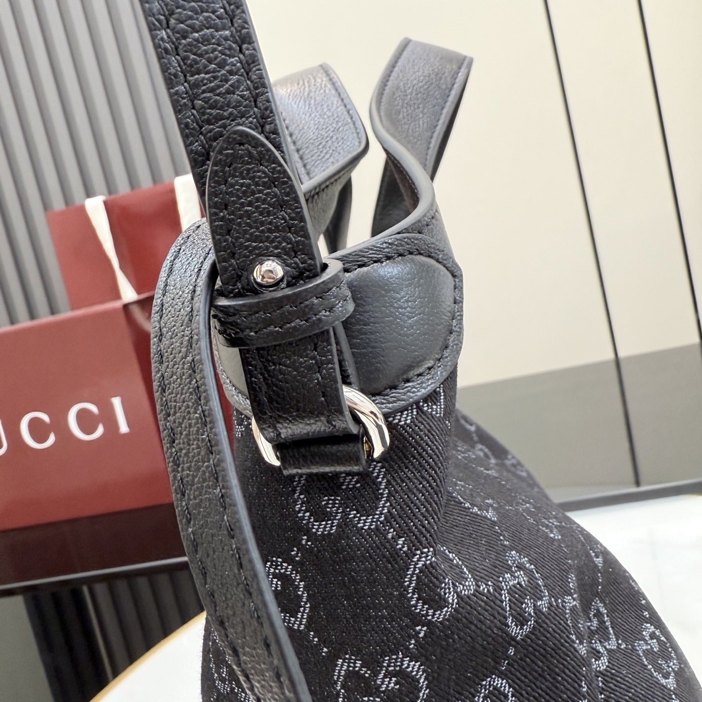 Gucci Black Denim & Leather Double G Clutch