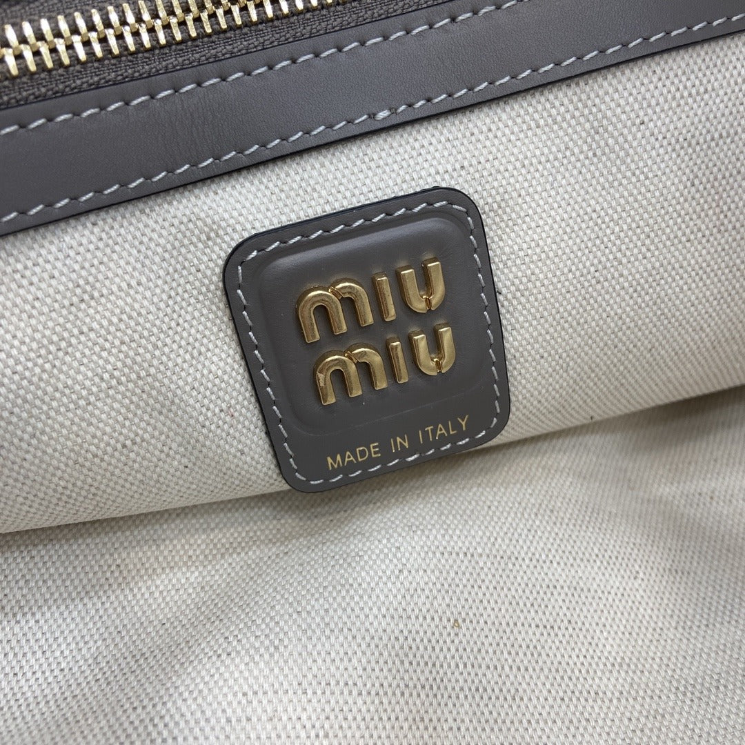 Miu Miu Gray Leather Logo Tote Bag